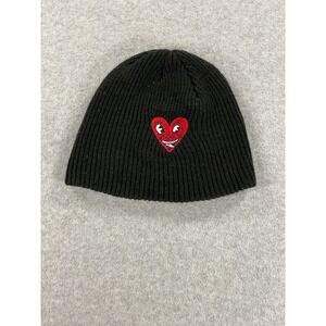 Keith Haring x Shoe Palace Black Ribbed Knit Beanie Heart Face Streetwear Hat